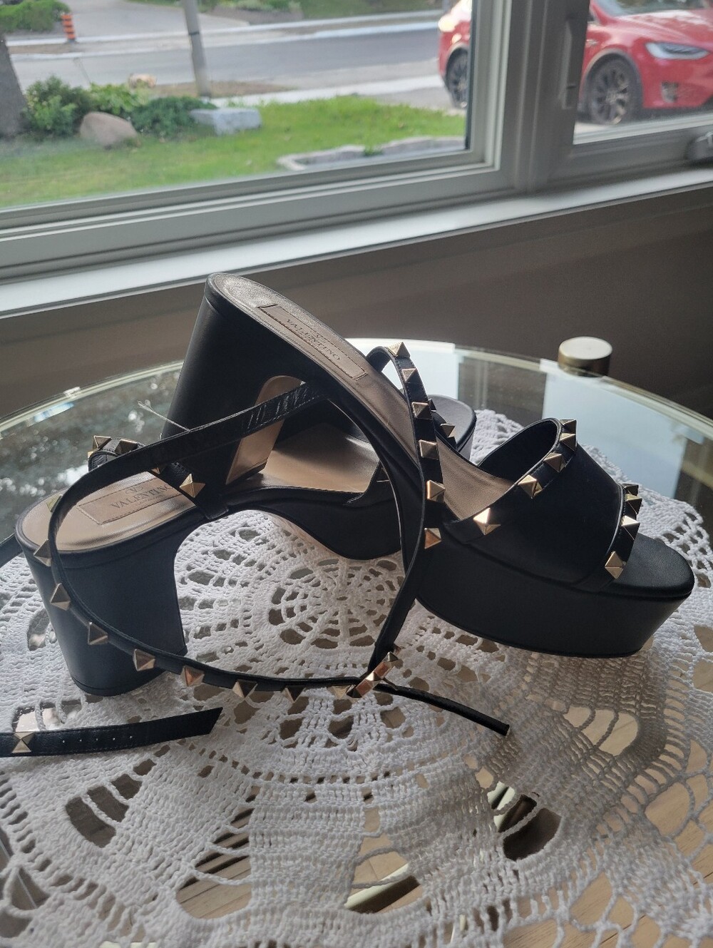 Valentino Black Studded Platform Sandals - Women's